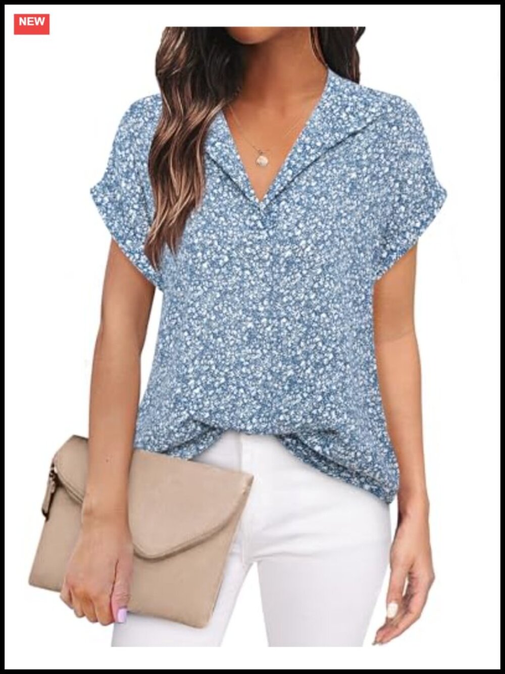 Chiffon Short Sleeve Blouse V-Neck Office Business Casual Top